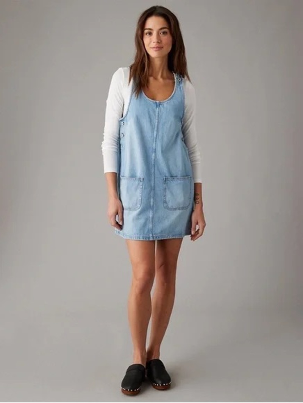 American Eagle Light Wash Overall Denim Jumper Dress